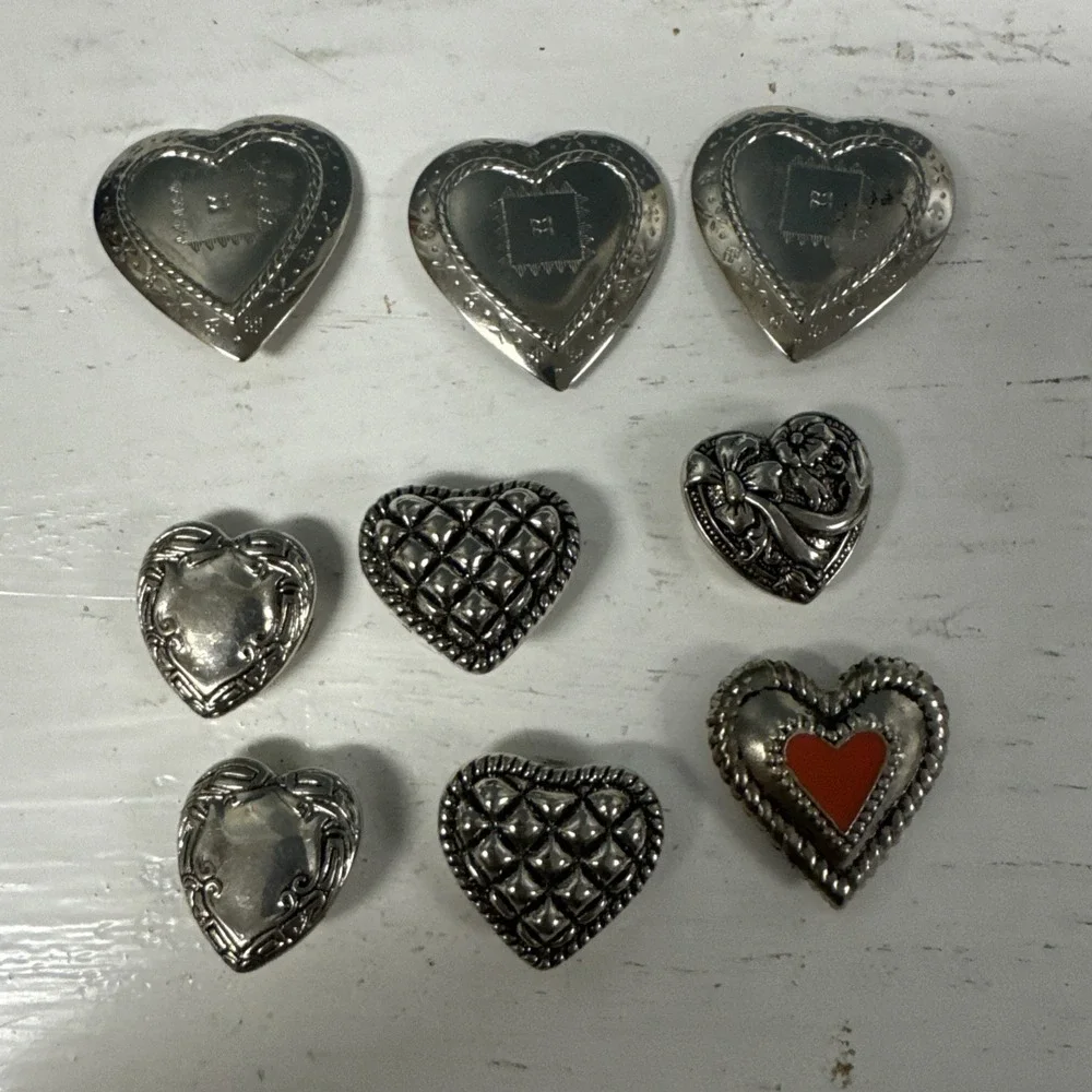9 Heart‎ Button Covers Mixed Tones Brass Silver Embellished Dress Shirt Jewelry